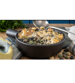 Algával dúsított tészta gratin parmezánnal és vörösalga-pelyhekkel