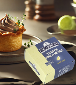 Tőkehalmáj „mousse” leveles tésztakosárban